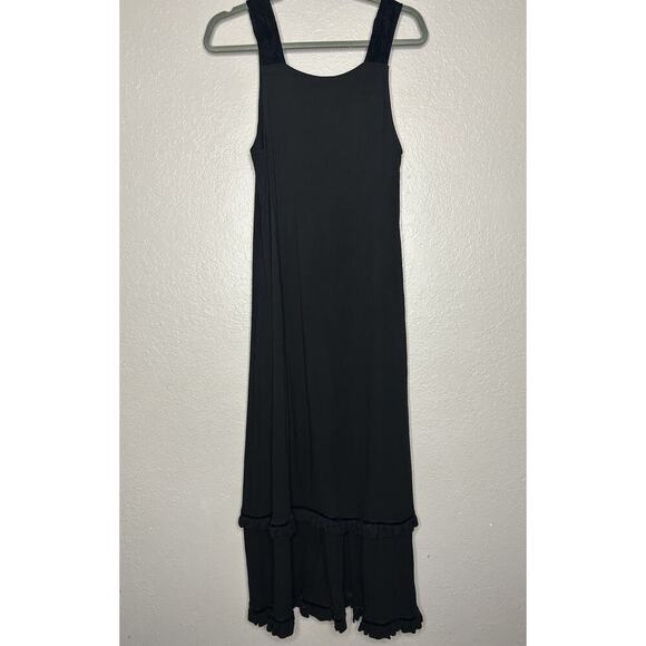 F.L. Malik Sleeveless Button Velvet Detail Tiered Vintage Dress Black Size Sm - Picture 2 of 7